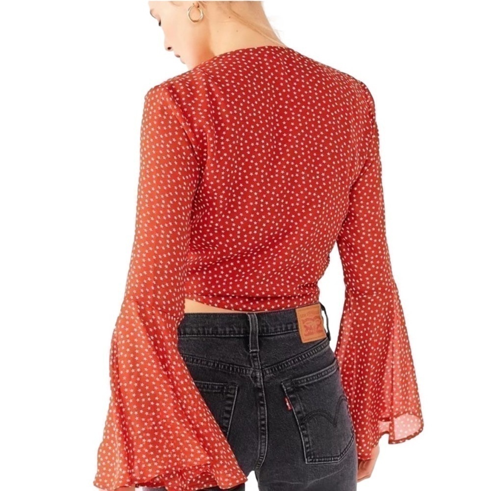 Urban Outfitters Red Star Tie Front Bell Sleeve Top, S - Picture 2 of 9